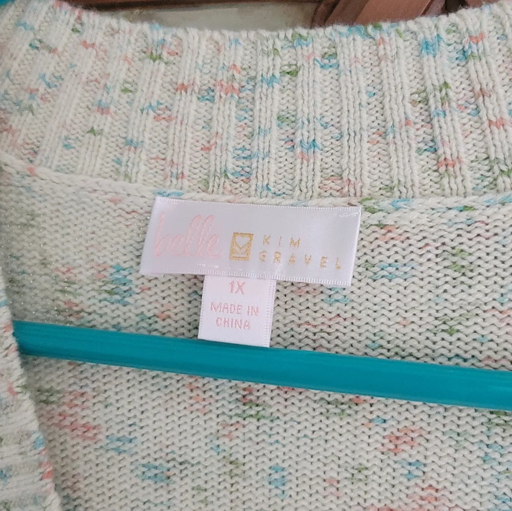 Belle Kim Gravel Cardigan Open Front Sweater Knit 1X - Picture 6 of 7